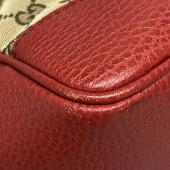 Auth GUCCI GG Pattern, Bree 449241 Dark Brown Beige Red Jacquard Leather Handbag - Picture 7 of 16